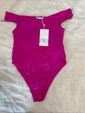 Zara Hot Pink Off-Shoulder Bodysuit
